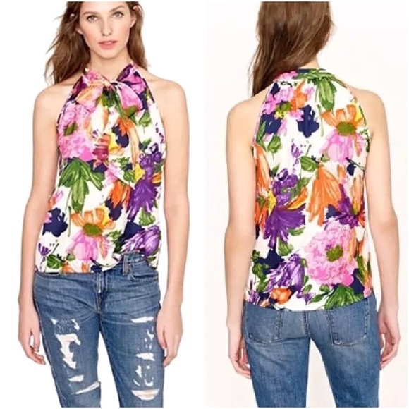 J. Crew Tops - J.Crew Garden Floral Print Silk Bow Cami Tank Top